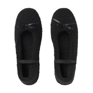 SKIMS Cozy Ballet Black Slippers Faux Leather Bow Size 36 | 5.5